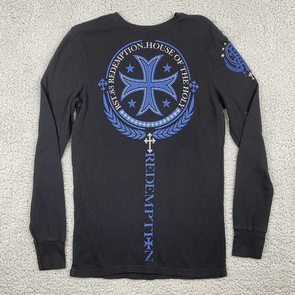 Raw State by Affliction Men’s Medium Black Blue Thermal Double Sided Redemption - Picture 7 of 11